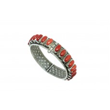 925 Sterling Silver Women's Tibetan Tribal jewelry Bangle Bracelet Coral Stones